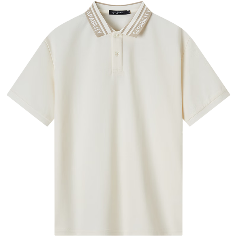 Gxgjeans Men's Casual Letter Jacquard Polo Shirt Short Sleeve Summer 2025 New Beige 180/XL