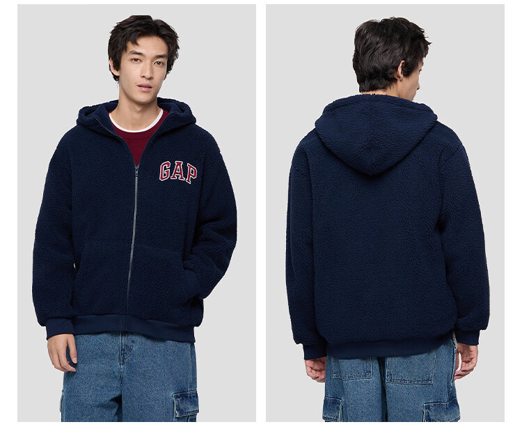 GAP Unisex 2025 Autumn New Logo Embroidered Loose Faux Sherpa Zip-Up Hoodie 786507 3