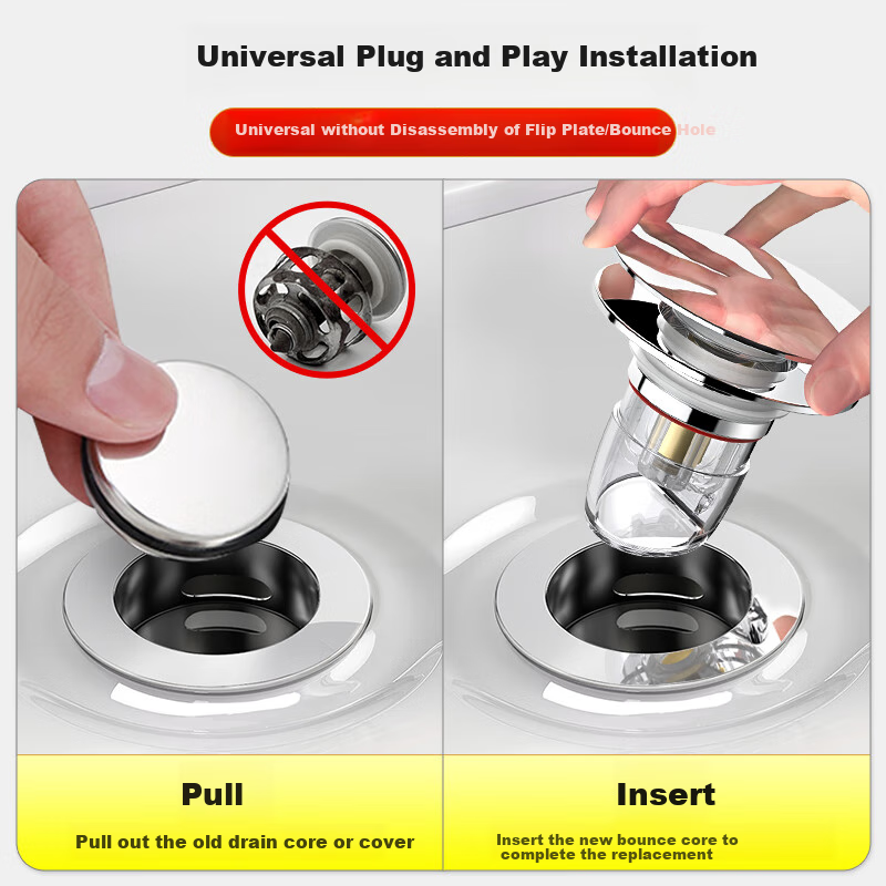 Haili Copper Sink Drain Stopper, Bathroom Countertop Drain, Pop-Up Core Filter, Anti-Odor Device X22