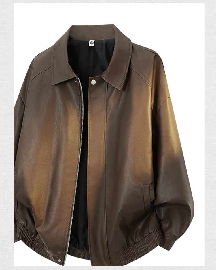 Dingfengbaoluo American Style Leather Jacket Men Autumn Vintage Motorcycle Loose Solid Color Casual Jacket XQD99 Brown M 4