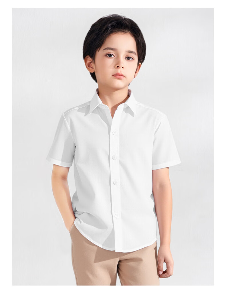Shanshan Kids Short Sleeve Shirt Boys Girls White Shirt School Uniform Performance Costume White 120 3