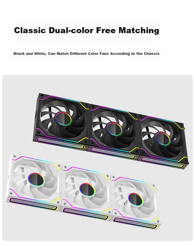 Ziyi LED Fan Case, 12cm Wireless Splicing, White Anti-Leaf ARGB Synchronized + PWM Temperature Control, Multi-Layer Mirror Fan ZY-626 9