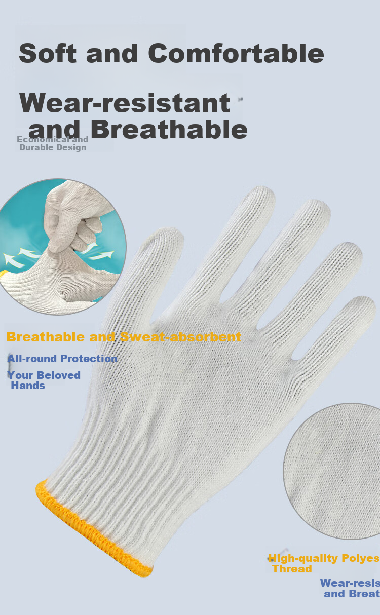 Xinyuechanghui Safety Gloves, Thickened Nylon Gloves, Non-Slip Wear-Resistant Yarn Gloves, Construction Site Work Protection White Gloves B11421, Jingcang Express Delivery | 640 High-Quality Nylon 24 Pairs 5