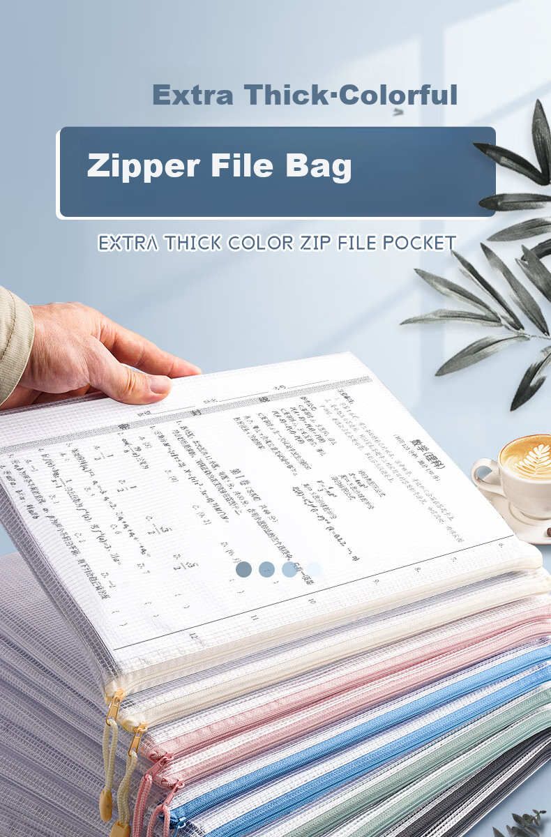 Licao File Bag Zipper Bag A4 Mesh Transparent Exam Paper Storage Bag for Middle School Entrance Exams And Elementary School Students, Subject Pouches, Large Capacity Office File Folder Macaron Color 10 Pieces 1