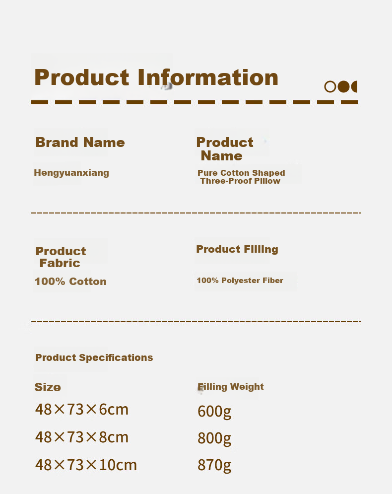 Hengyuanxiang Class A Antibacterial Pure Cotton Pillow, Triple Protection Waterproof Stain-Resistant Hotel Pillow, Dormitory Neck Support Pillow, Single Piece 10cm 16