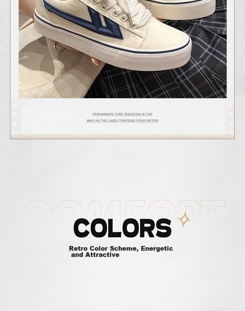 Huili Official Women's Canvas Shoes, 2026 Summer Retro Casual Sneakers, Lightweight White Shoes for Women, Beige Deep Blue, Size 36 3