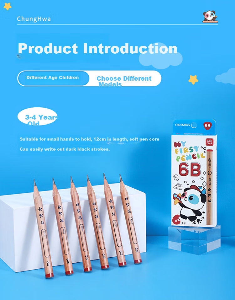 Zhonghua Thick Triangular Pencil for Preschool Handwriting Practice, Large Triangular Pencil for Posture Correction, Imported Xida Wood, Suitable for 6-7 Year Old Elementary School Students, Short Thick Grip for Easy Holding 10