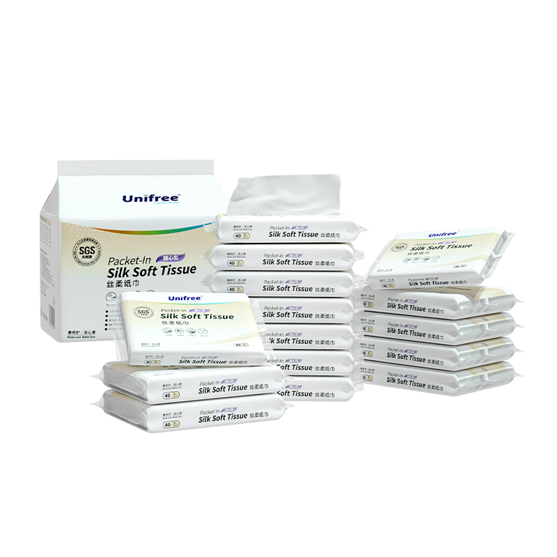 Unifree Cream Tissue, 3-Ply, 40 Sheets * 20 Packs, Moisturizing Soft Tissues, Baby Cloud-Soft Tissues, Suitable for Sensitive Skin, Small Pack