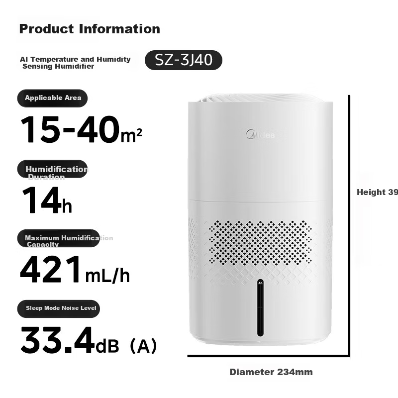 Midea [Cool Steam Silent] Air Mist Humidifier for Home, Bedroom, Pregnant Women, Infants And Toddlers, Quiet Antibacterial Desktop Small Portable Office Essential Birthday Gift SZ-3J40