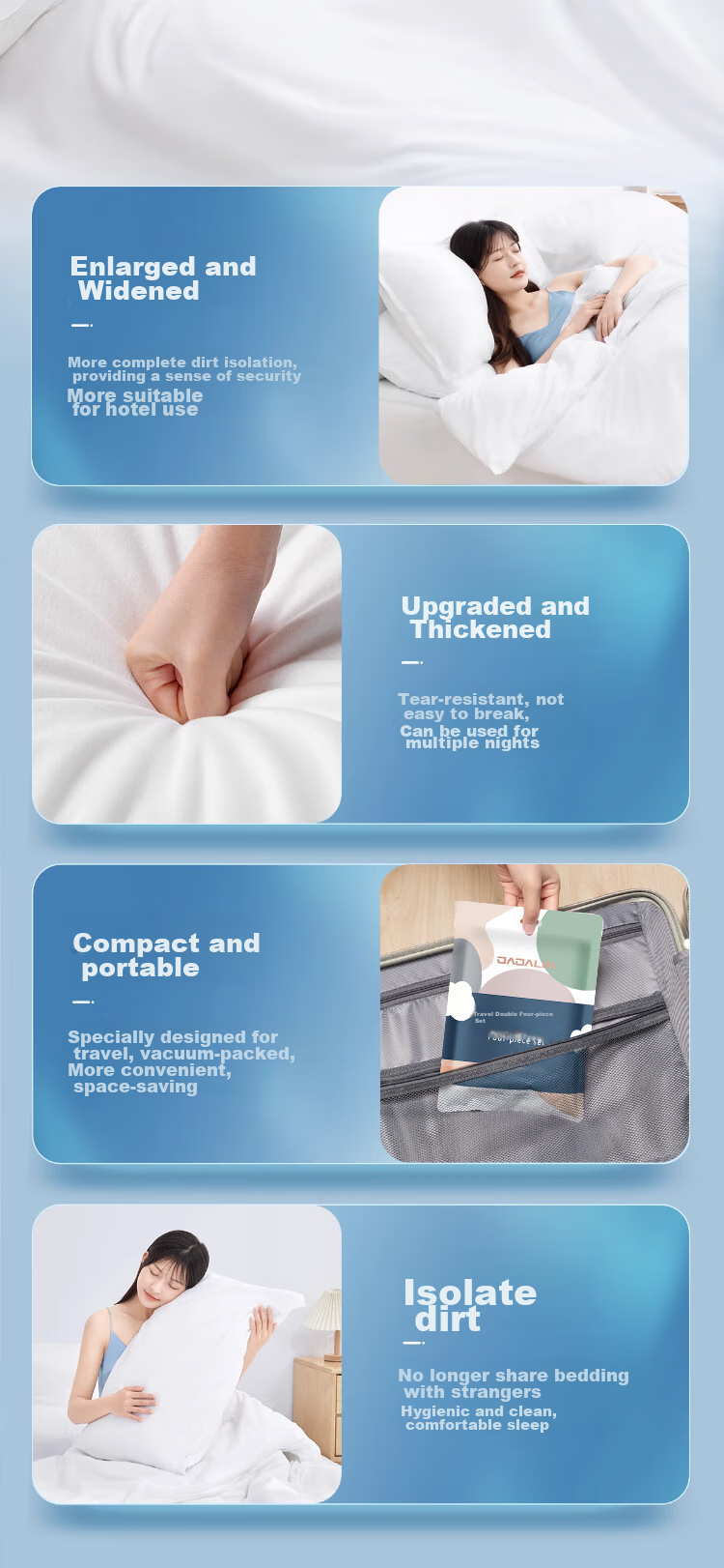 JAJALIN Disposable Bed Sheet, Duvet Cover, Pillowcase, Three-Piece Set, Travel Essentials, Hotel Supplies, Hygienic Single-Person Versio 4