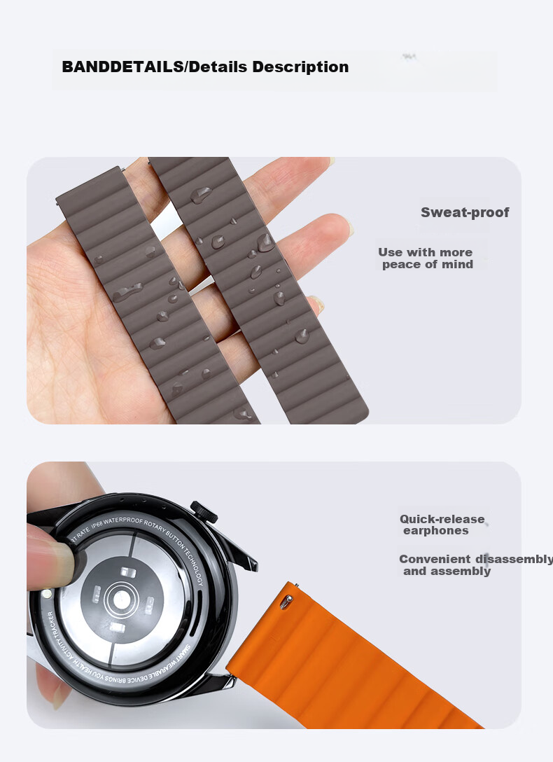 JINGZ Suitable for Huawei GT6/Pro Watch Strap, Compatible with GT5/4 Silicone Magnetic Band, Breathable Sports Wristband for Men, 22mm 8