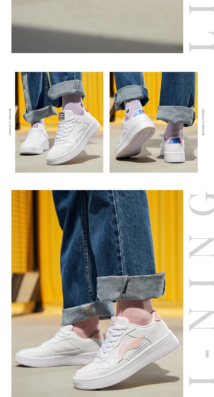 LI-NING Floating Boat Women's Low-Cut Comfortable Lightweight Breathable White Sneakers Classic Casual Fashion Everyday Versatile Skate Shoes for Women 1