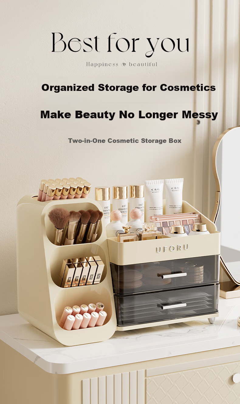 Fanyejia Cosmetic Storage Box Gift for Girlfriend, Desktop High-End Vanity Organizer for Skincare Products, Lipstick, Eyeshadow, And Makeup Brush Holder 2