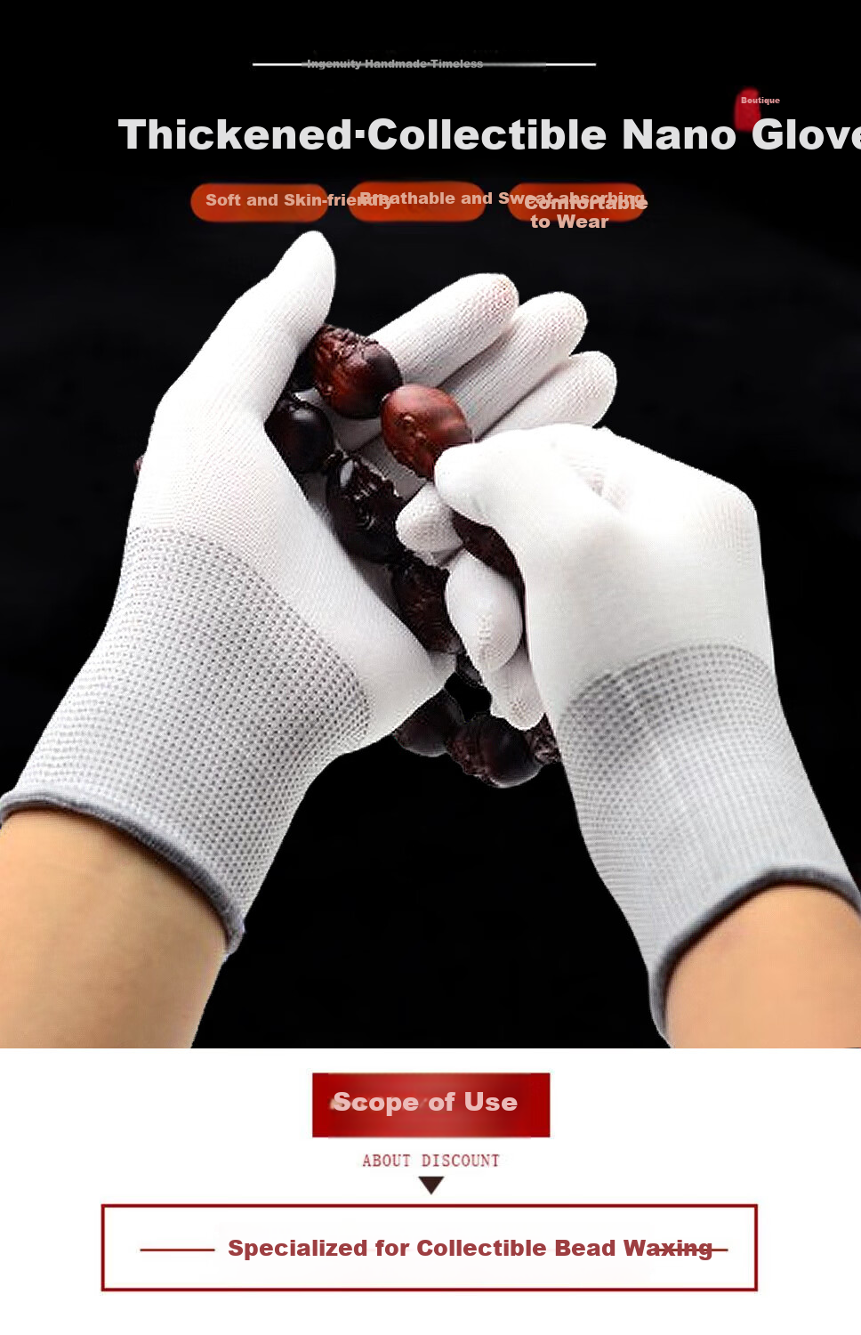 Lugong Thickened Nano Polishing Gloves for Beads, Walnut Shells, Prayer Beads, Star And Moon Beads, Bodhi Seeds, And Vajra Beads, 20 Pairs 1