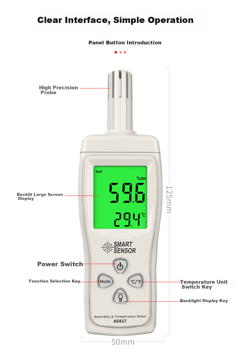 Xima Portable Digital Industrial Temperature And Humidity Meter, Digital Thermometer, Air Temperature And Humidity Detector AS817 10