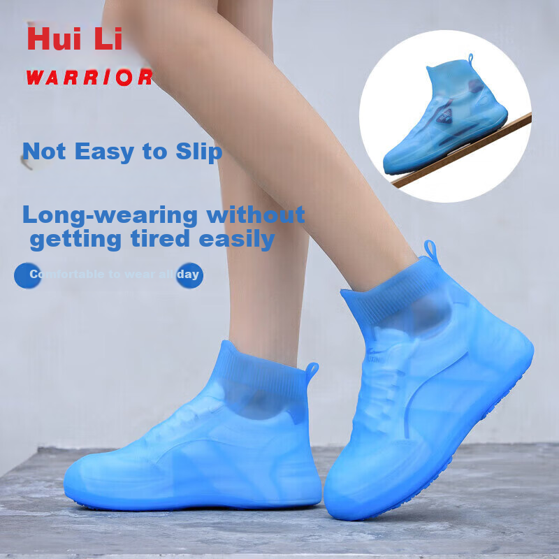 Huili Rain Shoe Covers, Silicone Non-Slip Thickened, for Men Women And Children, Waterproof Rain Boots on Wet Days, HL2685 Blue M Size