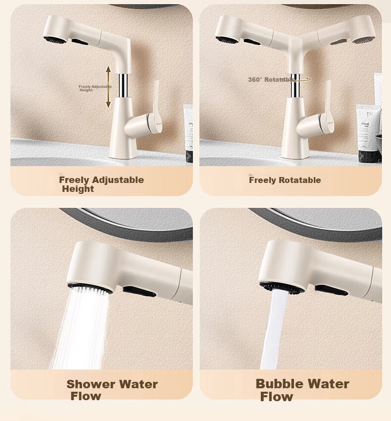 Vanward Basin Faucet Bathroom Sink Mixer Tap Hot and Cold Pull-Out Adjustable M83Q 5