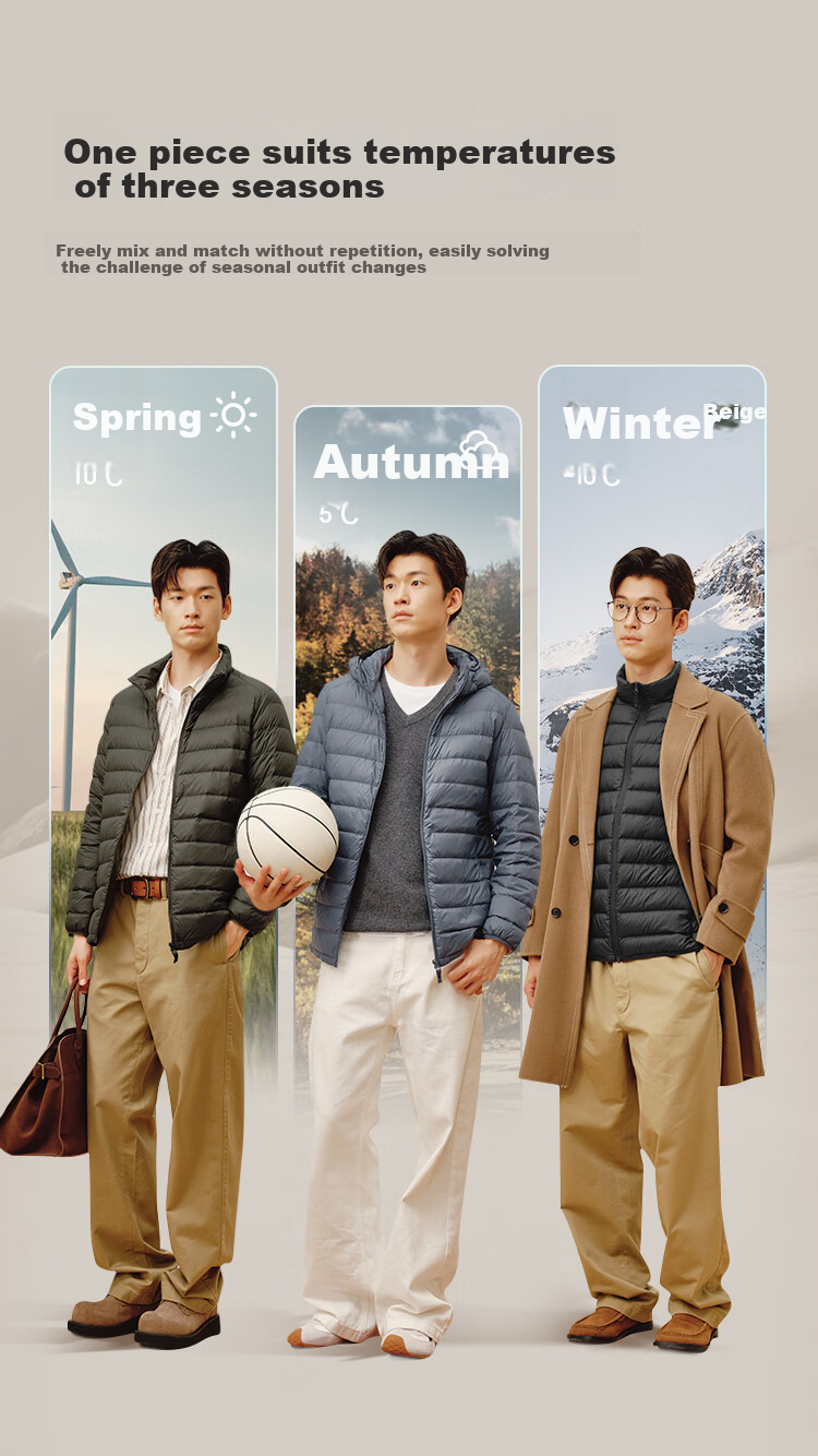 JD Original [Air Zero Pressure down] Lightweight down Jacket for Men, Winter Stand Collar, 90% Duck Down, Light Mist Blue, Size S 8