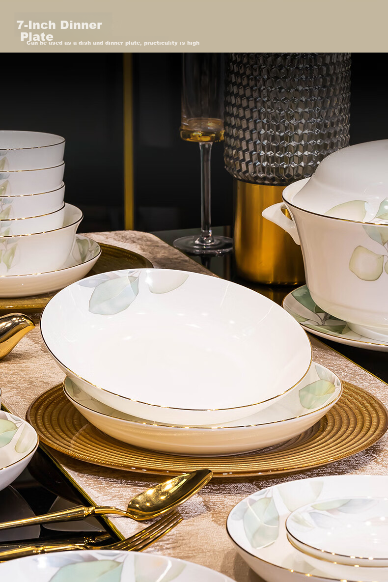 Haoya Jingdezhen Ceramic Tableware Set, Bowl And Plate Set for Home Use, 24-Piece Spring-Themed Dinnerware Set 7