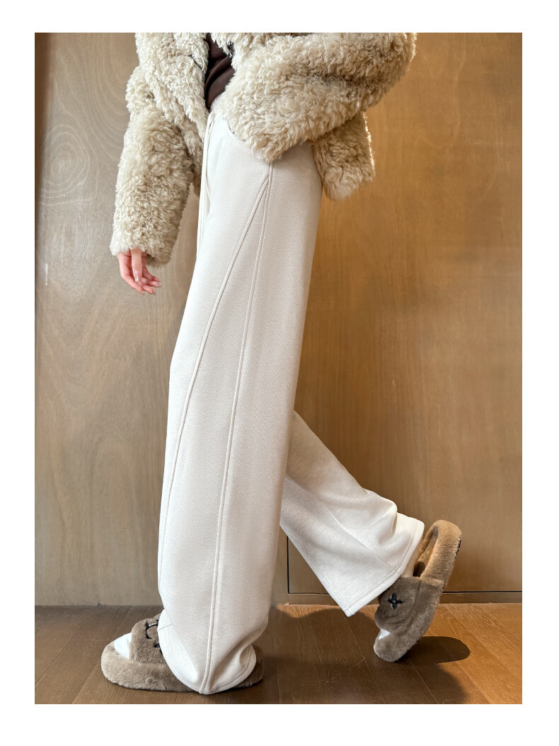 Yishangmei Women's Woolen Wide-Leg Pants Autumn Winter Thickened Herringbone Wool Straight Casual Trousers 2025 Latest Slim Fit 9