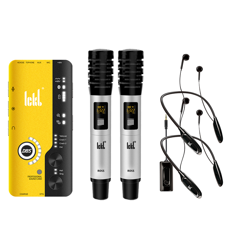 Ickb DBS Second Generation Sound Card, Cross Ross Wireless Condenser Microphone, Monitoring Headphones Set, Mobile Phone Live Streaming, Computer Universal, Streamer Singing Recording Equipment, All Microphones, One-To