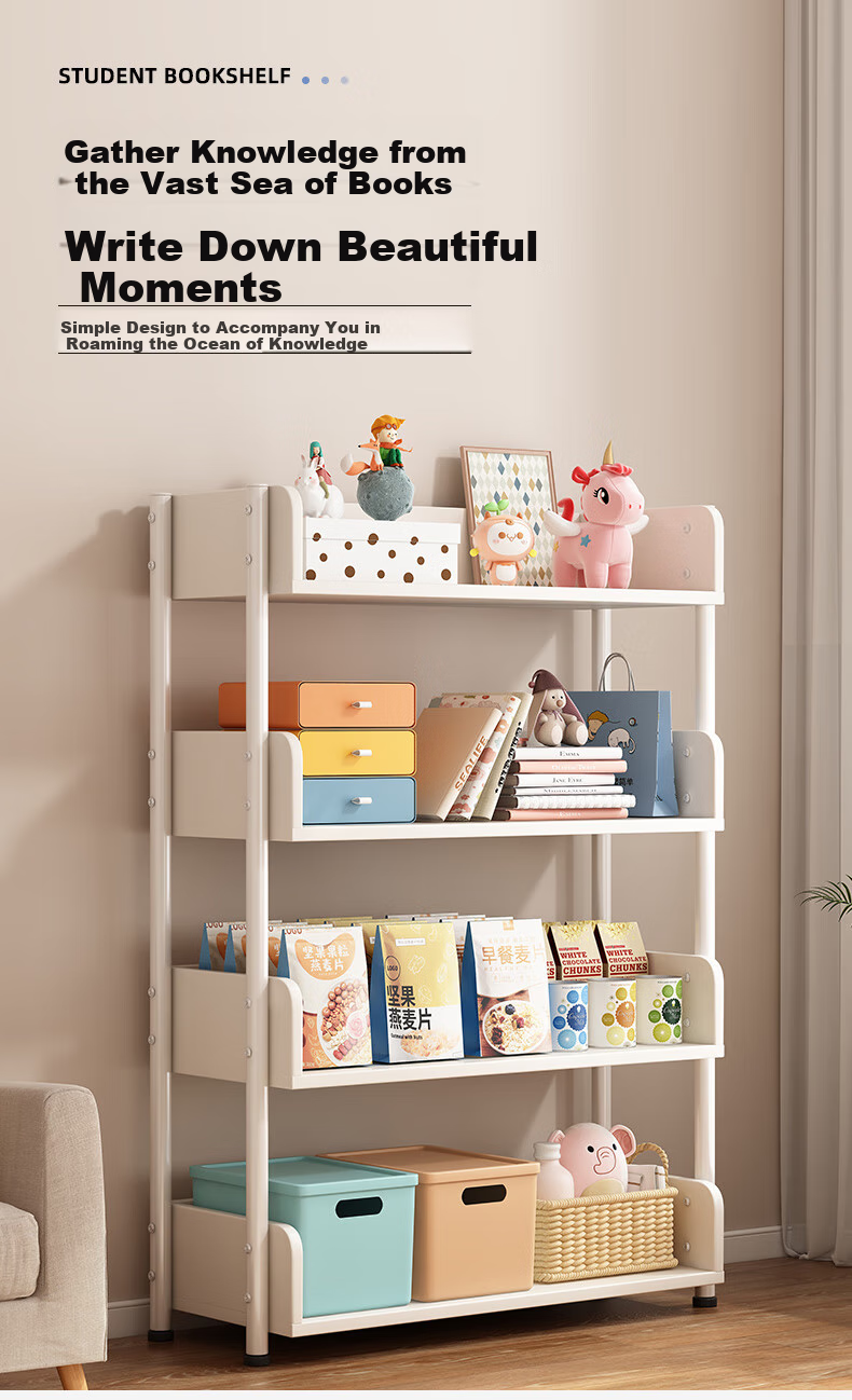 Shanshanmuyi Floor-Standing Mobile Simple Bookshelf, Student Storage Rack, Home Living Room Shelf, Multi-Layer Storage Rack 2