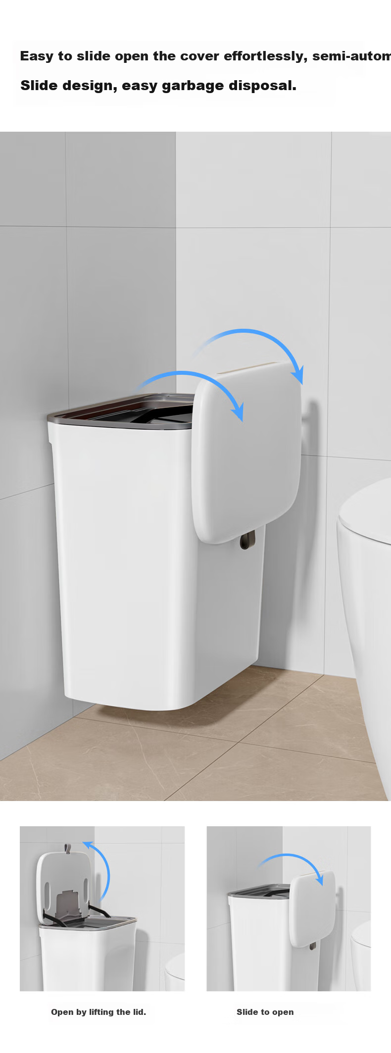 Wuyuehua Kitchen Trash Can, Wall-Mounted, 9L Capacity with Lid, No Bending Required, Suspended Wall-Hanging Garbage Bin for Kitchen, Bathroom And Living Room 4