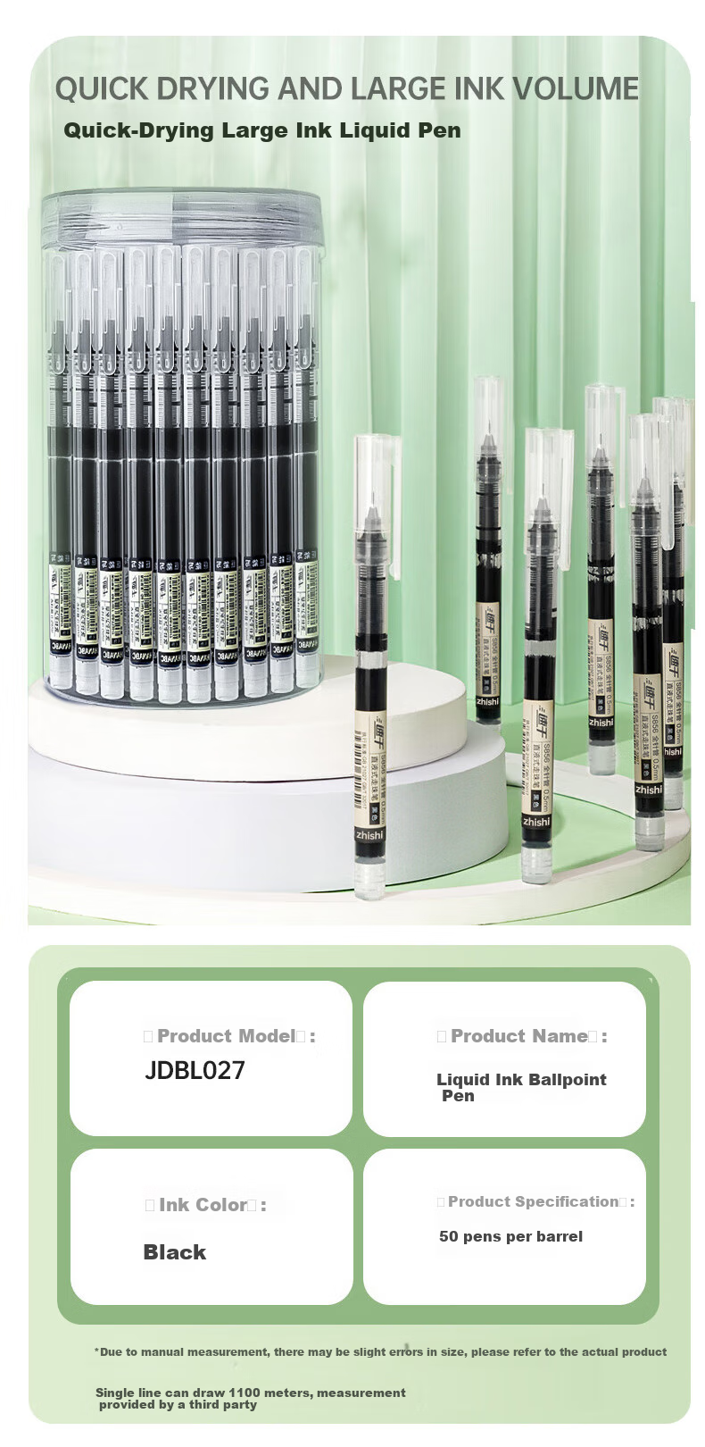 Licao 0.5mm Direct Liquid Rollerball Pen, Quick-Drying Gel Pen, Full Needle Tube Ballpoint Pen, Carbon Black Ink, Student Business Pen, 50-Pack 9