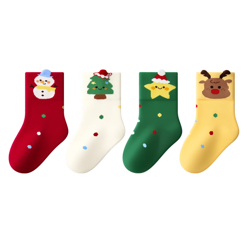 Baby Children's Christmas Socks Autumn and Winter Baby Socks Infant Loose Top Cotton Socks First Birthday Winter Warm Mid-Calf Socks New Year
