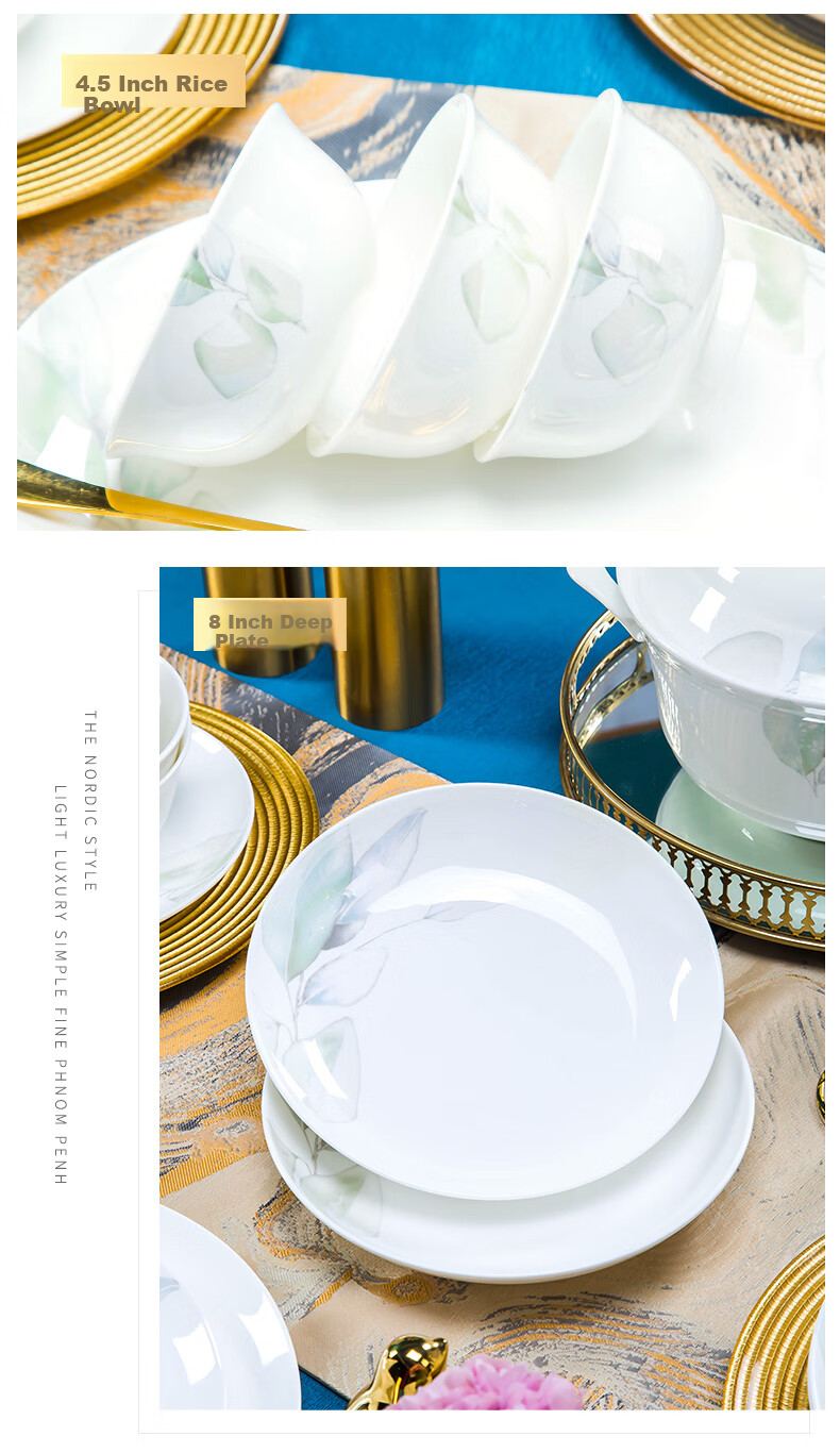 Yunzhihe Underglaze Color Bowl And Plate Set, Home Dining Tableware Complete Set, Jingdezhen Ceramic Bowls And Plates, Wedding And Housewarming Gift 5