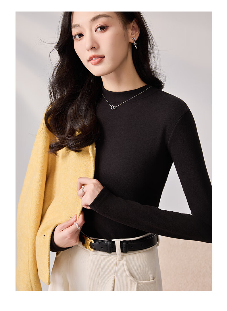 LangSha Women's Base Layer Top for Spring And Autumn, Thickened German Velvet Semi-Turtleneck Inner Wear, Elegant Slim-Fit High-End Long-Sleeve Undershirt 20