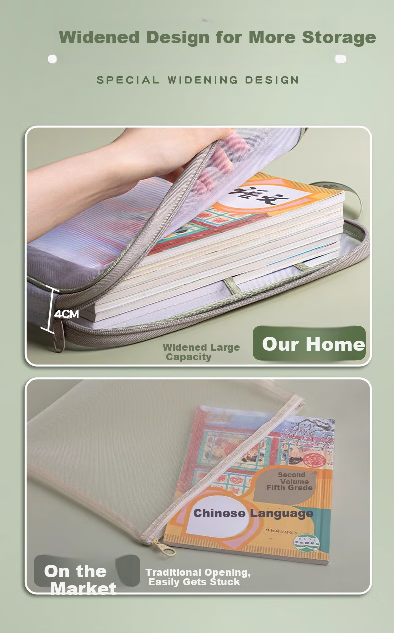 Sijinianhua L-Shaped Subject Classification Bag, Handheld Transparent File Bag, Zipper Mesh Storage Bag, Wide Opening Document Bag, Light Green 1 Piece [Ultra-Thick 3 Layers/With Label] 4