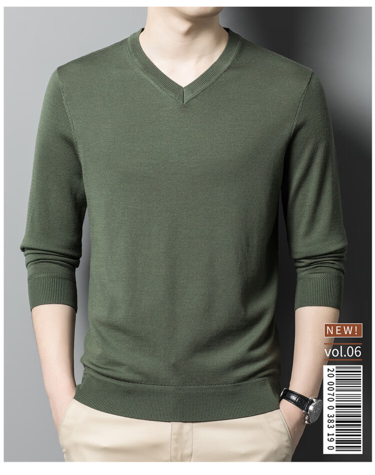 Hengyuanxiang 100% Fine-Spun Wool Sweater for Men, Machine Washable, Autumn And Winter Pullover Thin Sweater, Men's V-Neck Knit Sweater, Business Casual Solid Color Pure Wool Clothing, 20007003, Bright Red, Size 165 2