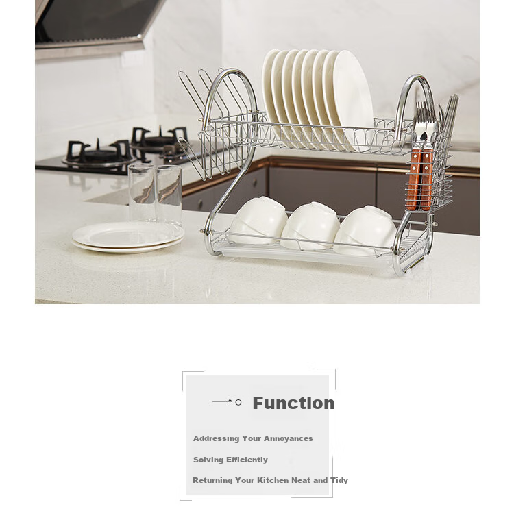 Ourunzhe Bowl And Plate Rack, S-Shaped Double-Layer Kitchen Dish Storage Rack, Draining Bowl Holder, Chopstick Stand, Dish And Plate Organizer 6