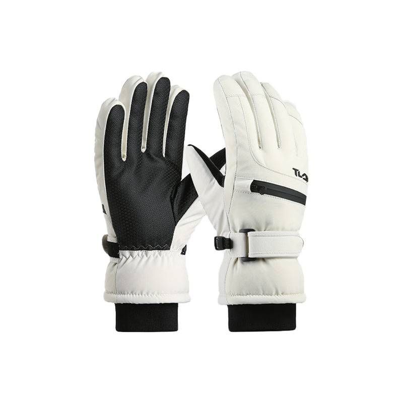 Yottoy Ski Gloves Snowboard Touchscreen Five-Finger Professional Carving Windproof Warmth Unisex Mist White | Long Fleece Thickened