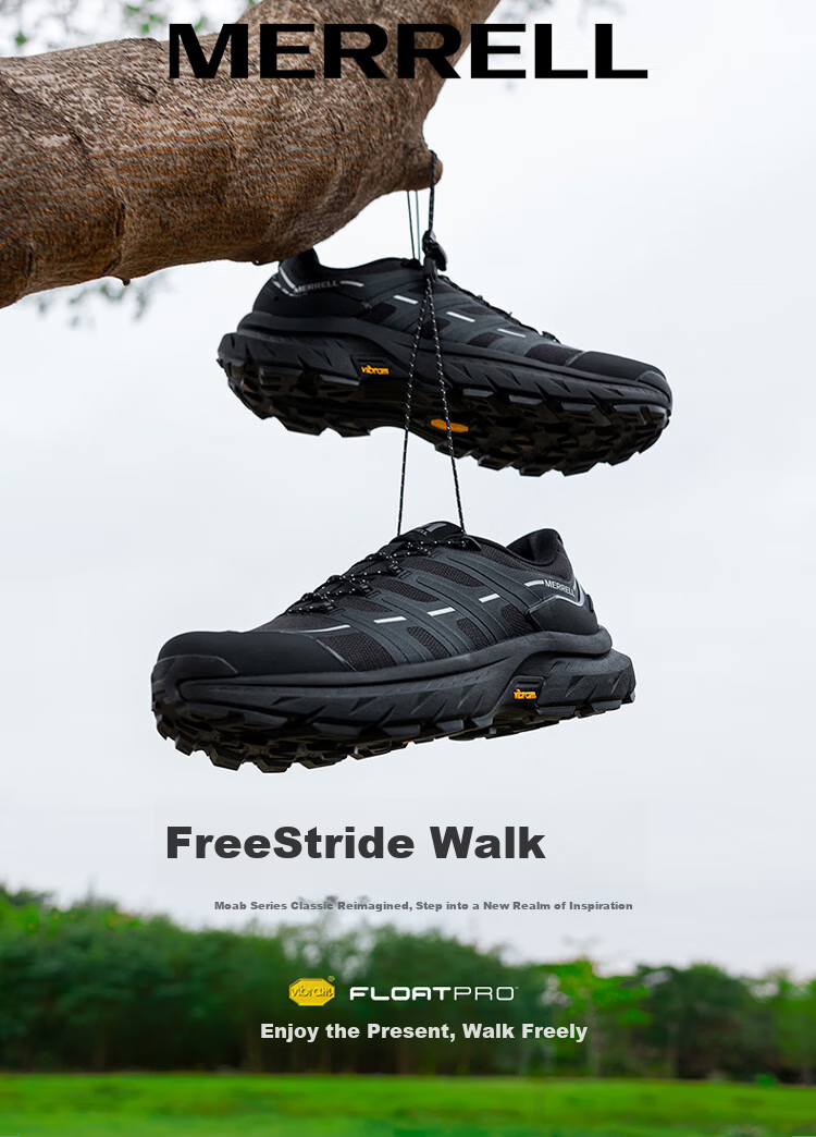 Merrell Outdoor Hiking Shoes, FREE STRIDE Model for Men And Women, Shock-Absorbing Non-Slip Mountaineering Shoes, Black, Size 45 1