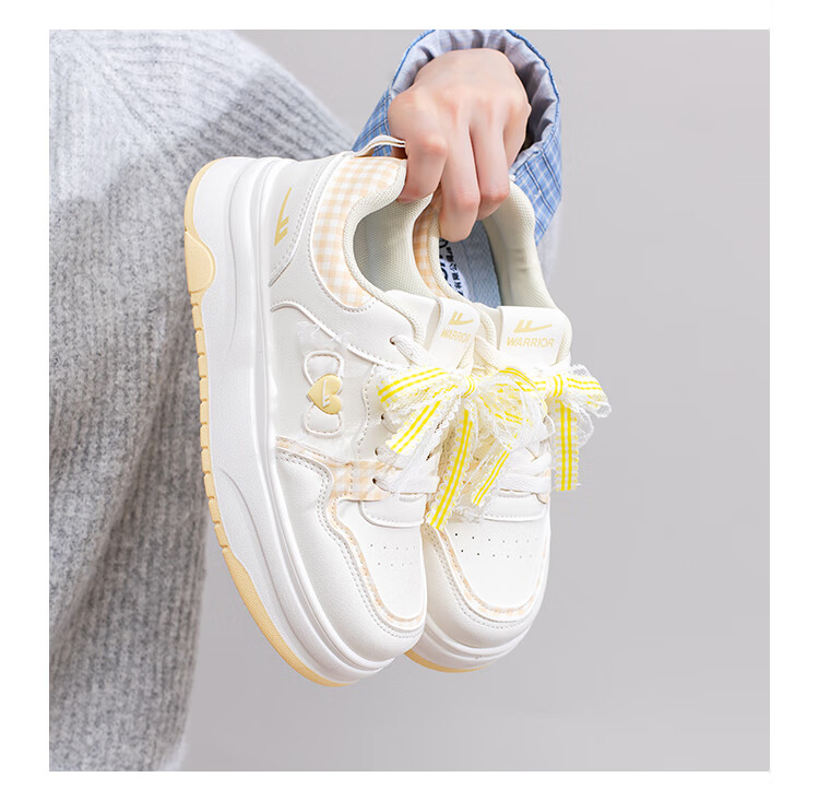 Warrior Women's White Shoes Spring and Autumn New Casual Versatile Creative Bowknot Sports Thick Sole Sneakers Beige Deep Blue 37 11