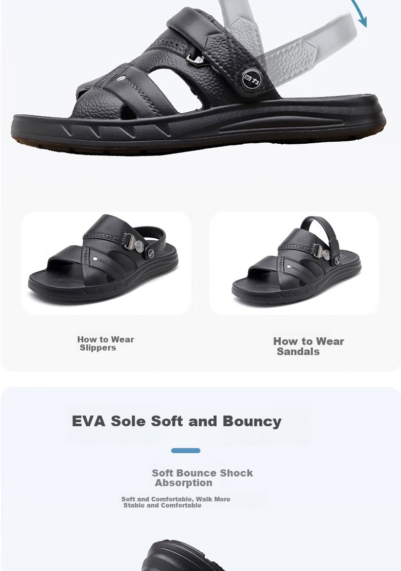 Huili Men's Sandals, Beach Shoes, Waterproof, Slip-Resistant, Wear-Resistant, Comfortable Indoor/outdoor Slippers, HL0511, Black, Size 43 7