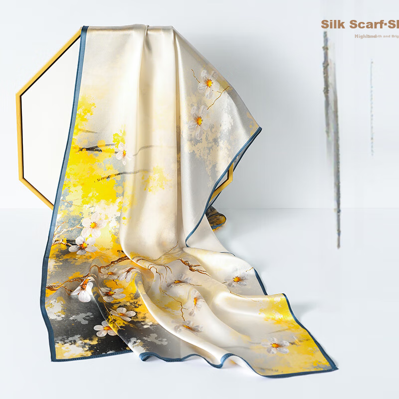 Hangsilu Silk Scarf, Women's Brooch Set, Shawl, Mulberry Silk, Birthday Gift, High-End Teacher's Day Present for Mom, Wife, And Elders