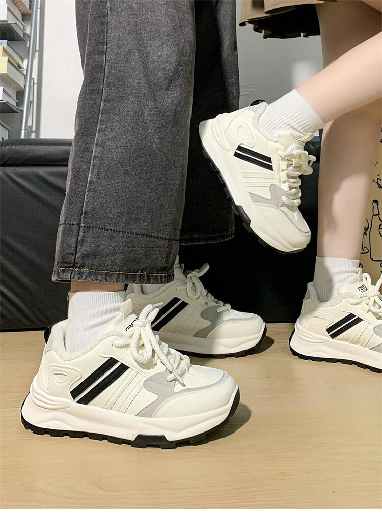Renben Super Popular Couple Shoes Fleece Warm Unisex Sports Sneakers Women New Thick Sole Korean Style Versatile Dad Shoes 4
