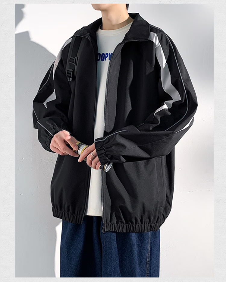 Dingfengbaoluo Port Style Stand Collar Jacket Men Spring Casual Fashion Loose Sports Coat MUY24 Khaki S 8