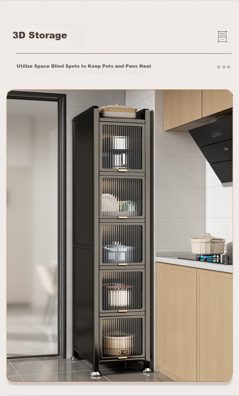 Jiabangshou Kitchen Utensil Storage Rack, Floor-Standing Multi-Layer Microwave Organizer Cabinet, Multifunctional Bowl Storage Cabinet, Cupboard, 5 Layers, 30cm 6