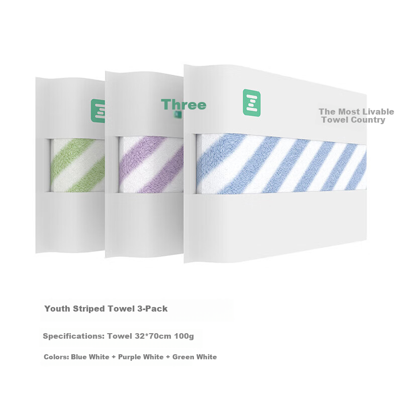 A-Life Sealed Striped Towel, Pure Cotton, 3-Pack, Xinjiang Long-Staple Cotton Class A Towels for Men, Soft Home Face Towels