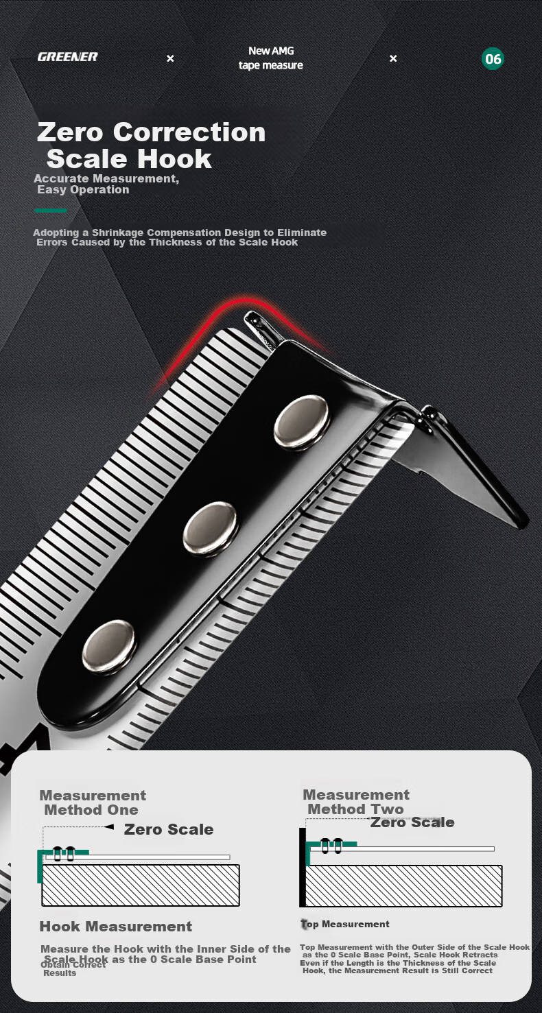 GREENER Steel Tape Measure, Household Use, Wear-Resistant, Drop-Resistant, High-Precision Self-Locking Ruler, 7.5 Meters * 25mm 5