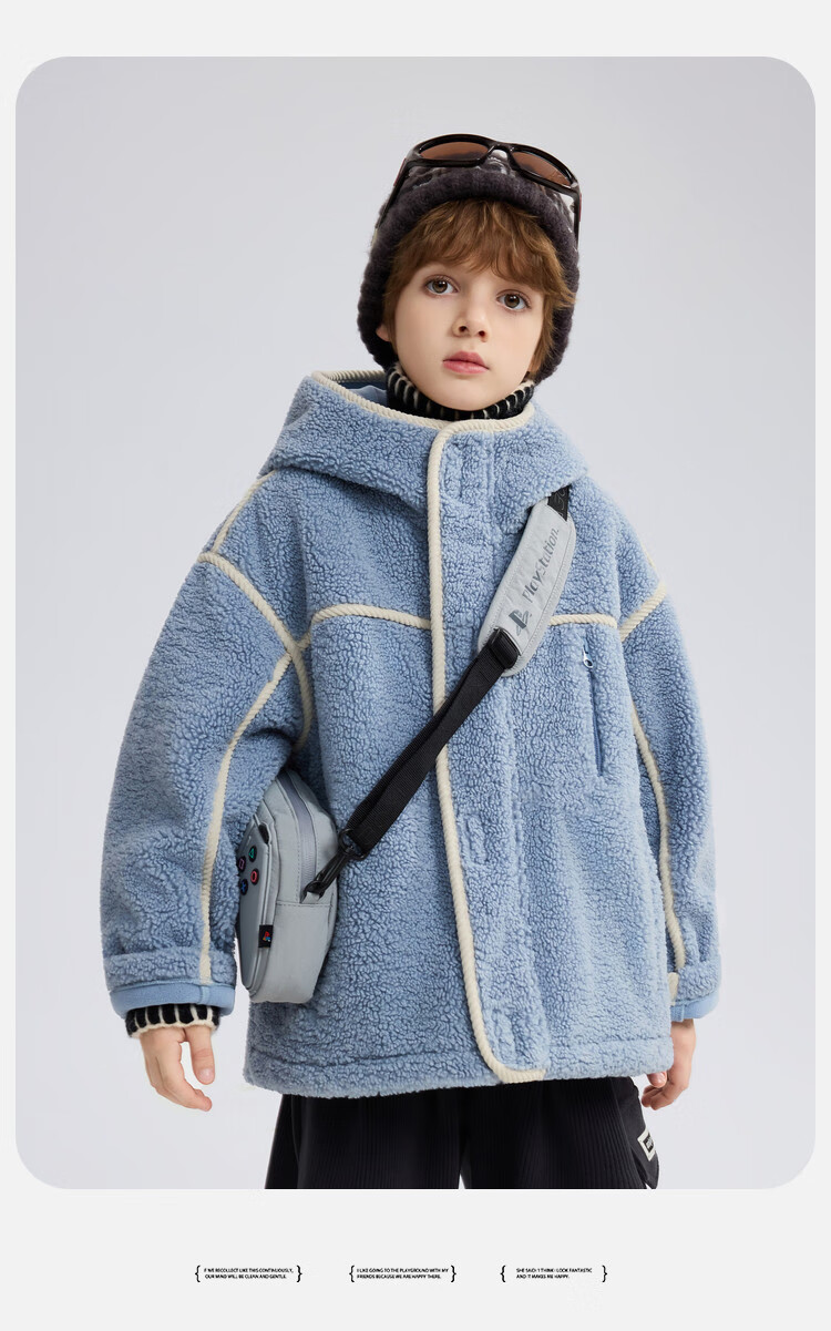 ASK JUNIOR Kids Plush Jacket 2025 Winter Hooded Windproof Coat Boys Casual Loose Fleece 12
