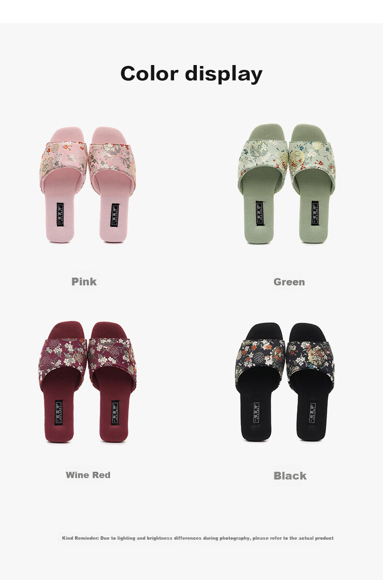Hengyuanxiang Ethnic Style Slippers, Summer Embroidered Home Indoor Breathable Non-Slip Cowhide Sole Sandals for Women, Pink, Size 36-37 3