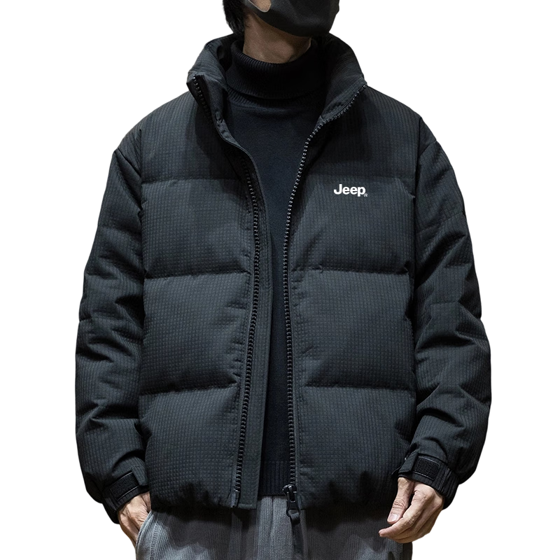 JEEP Men's Winter Short Down Jacket Warm Stand Collar Coat Casual Men's Clothing Black 4XL