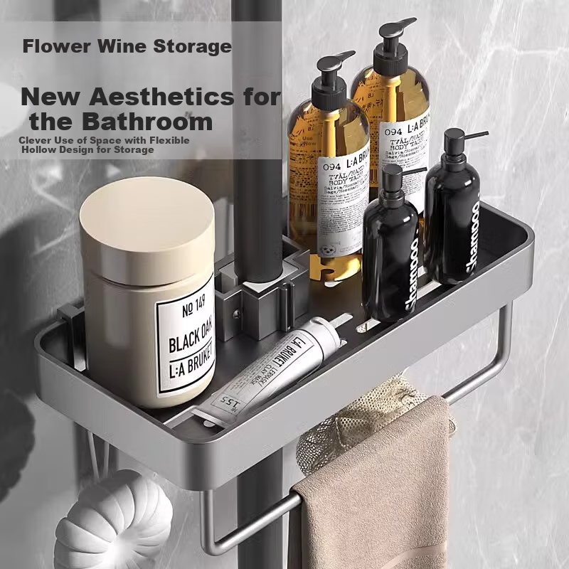 Huxiansen Space Aluminum Shower Caddy, No Drilling Required, Adjustable Height, Wall-Mounted Bathroom Storage Rack 2