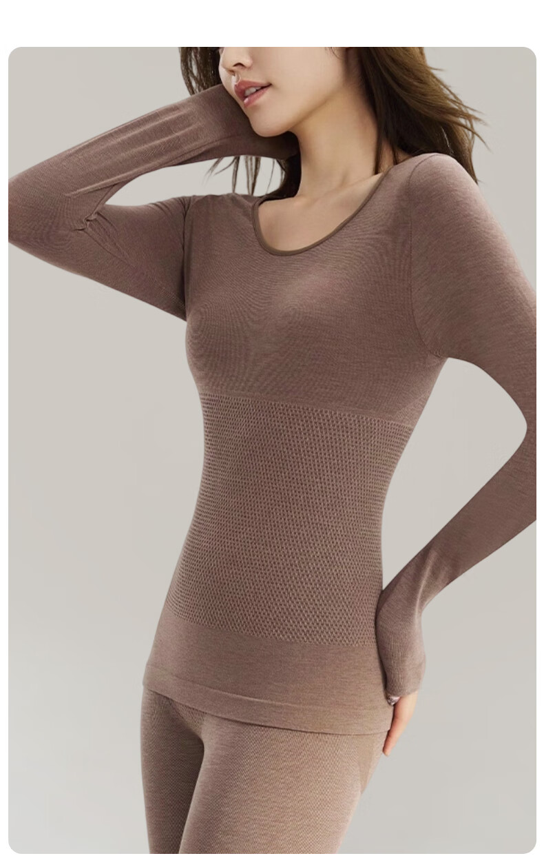 Avandi Women's Thermal Shapewear High Elastic Wool Base Layer Autumn Top and Bottom Set Seamless Slim Fit Warm Underwear 4