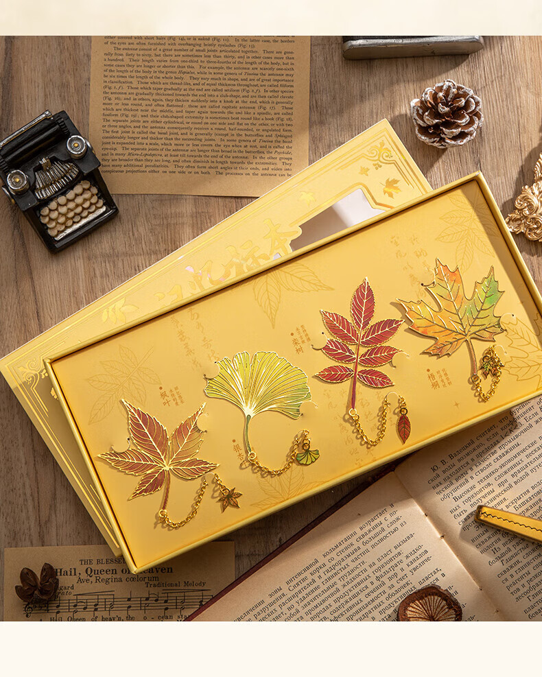 Shuxing Colorful Leaf Vein Metal Bookmark Gift Box Exquisite Classical Chinese Style Souvenir Creative Cultural Gift Birthday Present for Girls Graduation Gift for Teachers and Classmates Meaningful K 3